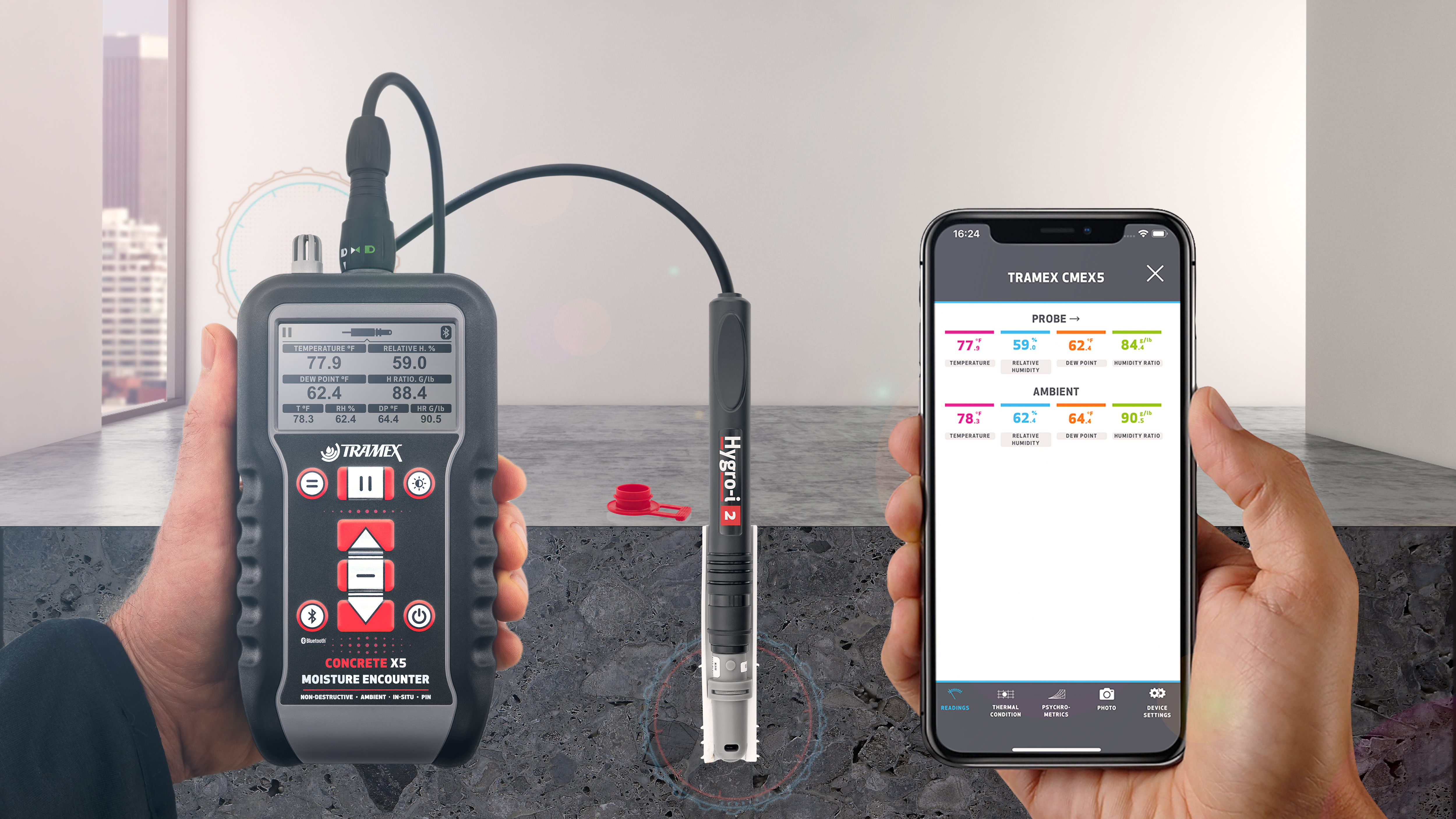 RH test in Concrete with Tramex CMEX5 and Hygro-i2 probe